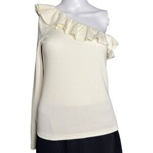 J. Crew Ribbed One Shoulder Ruffle Blouse Ivory Size Small
